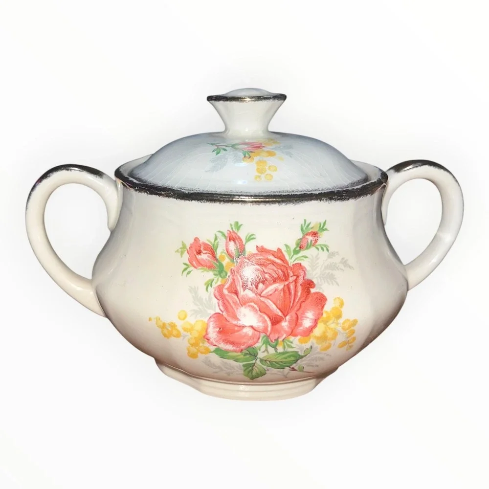 Alfred Meakin England Royal Marigold Sugar Bowl with Lid Vintage Floral Rose